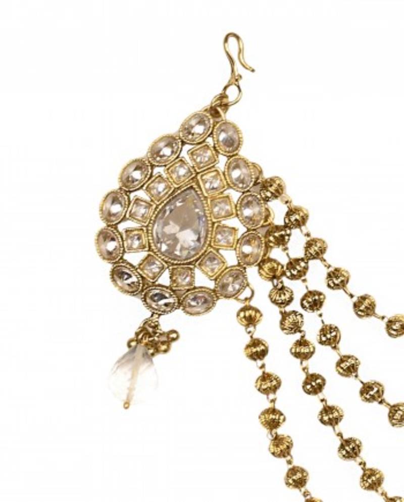 Buy Golden Hair Accessory with Crystal Leaf Pendant Online