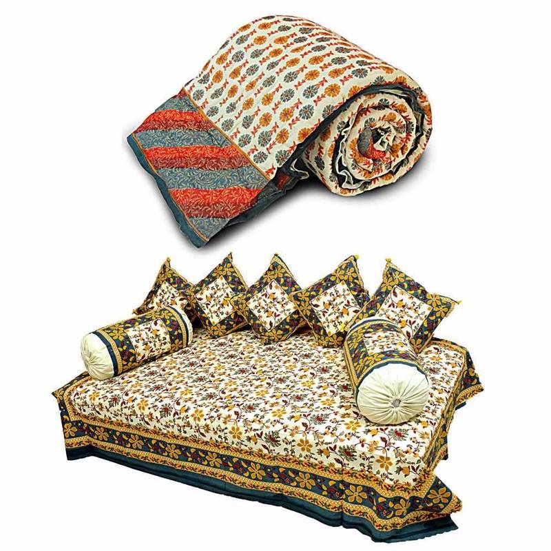 Buy Jaipuri Single Bed Razai Quilt n Dewan Set Combo 343 Online
