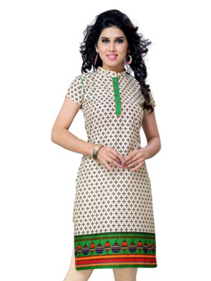 Buy White Printed Cotton Cape Sleeve Kurti Online