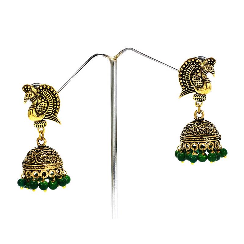 Buy Green Copper jhumki Antique Artificial Fashion Jhumka Earrings For
