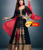 Buy Black embroidered georgette semi stitched salwar with dupatta black-embroidered-georgette-semi-stitched-salwar-with-dupatta-anarkali-salwar-kameez--1185 online
