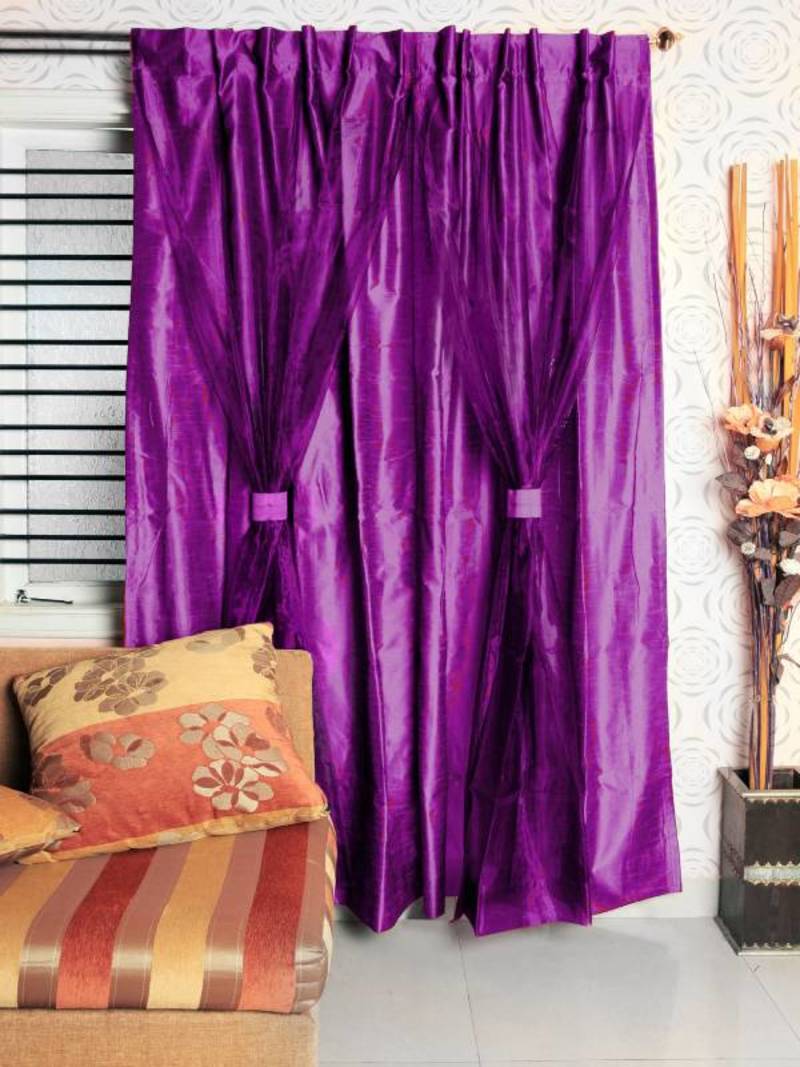 Buy Just Linen Back Loop Poly Dupion Dual Curtains Dark Magenta Online