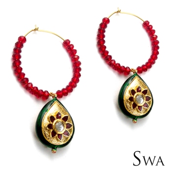 Enamelwork drop with red hoops