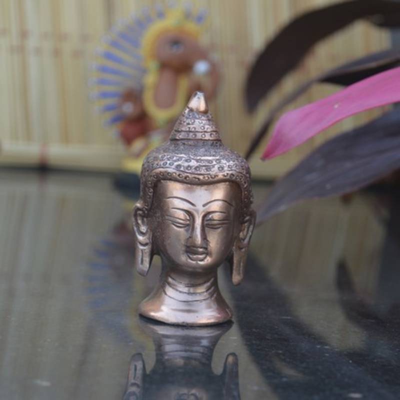 Buy Metal Meditating Buddha Head with Curly Hair Online