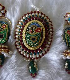 Buy Vatika's Tanjore Pacchi Peacock Pendant Set Pendant online, Buy Pendants online