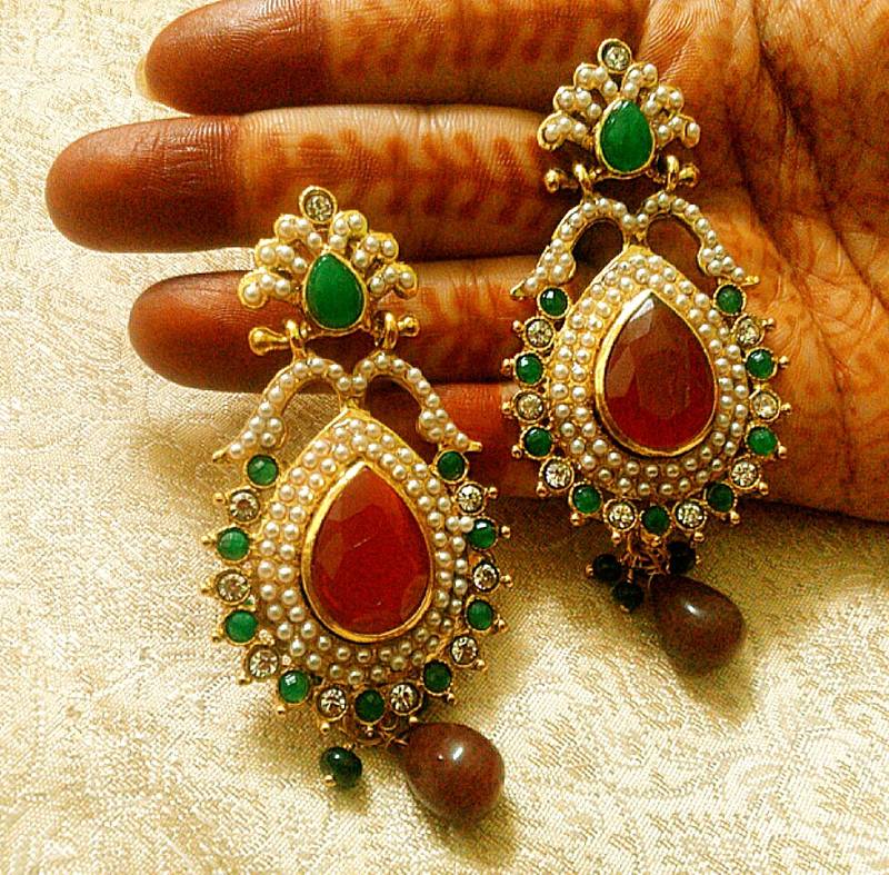 Buy Designer South Indian Style Multicolour Pearl Earrings Online