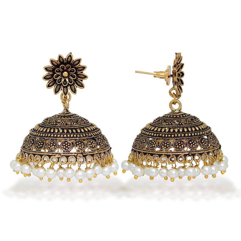 Buy Beautiful Big Jhumka Gold Tone Oxidised Handmade Jhumka Earrings ...