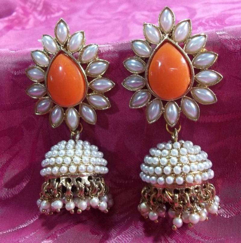 Buy Aashiqui 2 earrings Orange polki pearls jhumka earrings Online