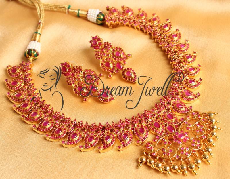 Buy ROYAL SEMI PRECIOUS RUBY MANGO BRIDAL NECKLACE SET Online