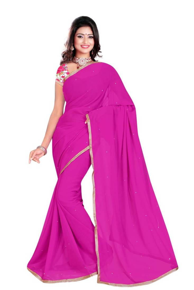 buy violet plain georgette saree with blouse buy violet plain georgette saree with blouse