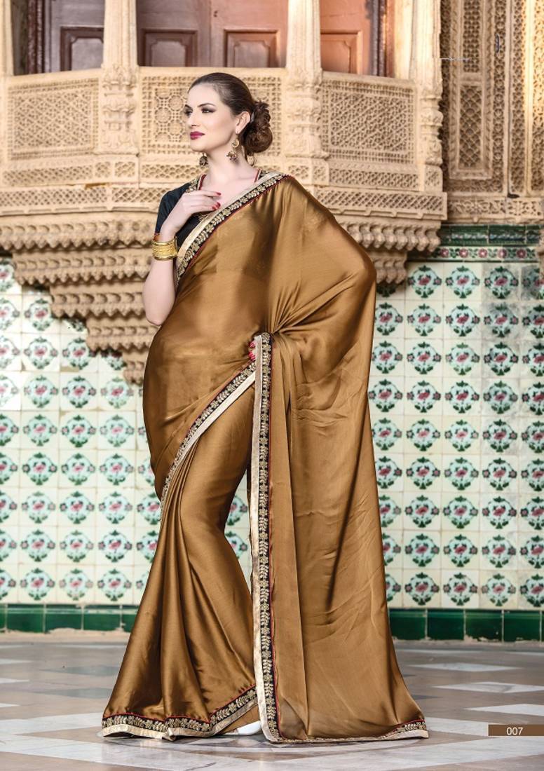 golden satin saree with black blouse