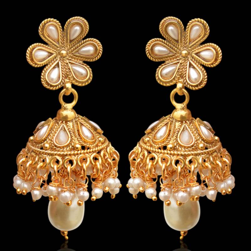 Flower Golden Finish Jhumka Jhumki Bollywood Indian Earrings Online Flower Golden Finish Jhumka Jhumki Bollywood Indian Earrings
