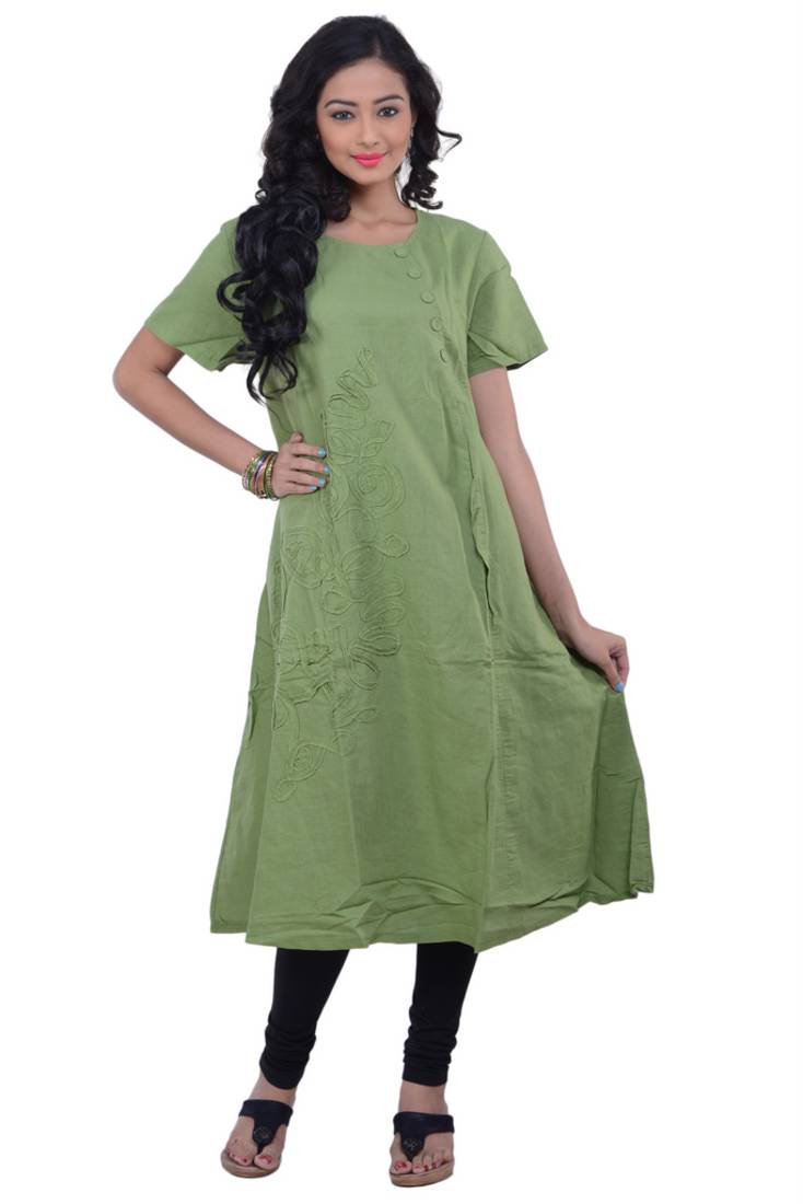 Buy green applic work Cotton kurti Online